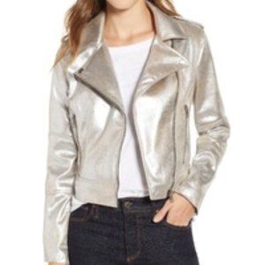 CUPCAKES AND CASHMERE silver pleather jacket NWOT biker motorcycle chic cute